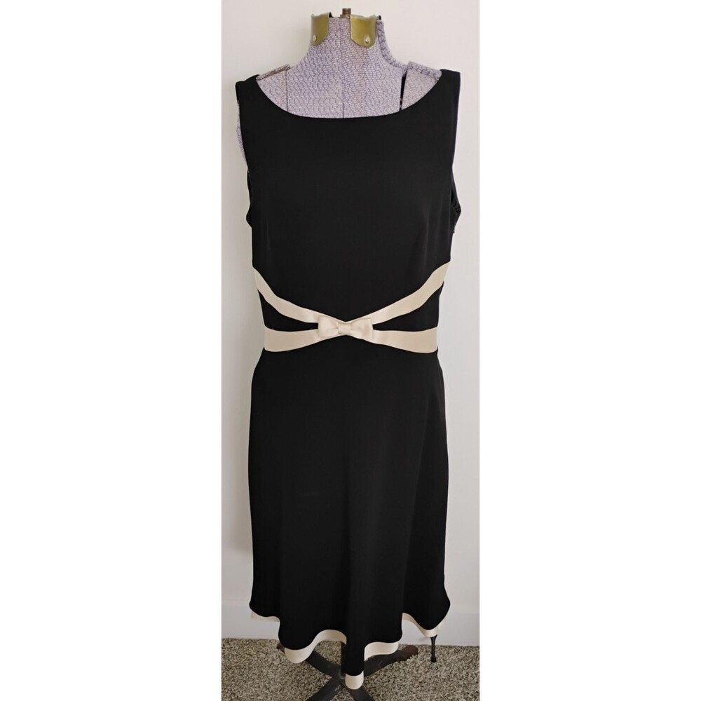 Ann Taylor Black Silk Midi Dress Sz 10 Bow Front Retro Quiet Luxury Preppy EUC